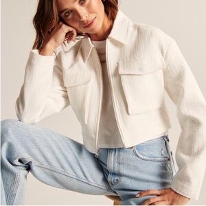 Abercrombie and Fitch White Cropped Tweed Jacket